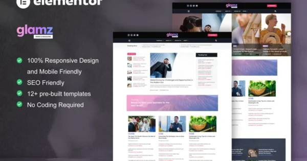 Glamz – News & Magazine Elementor Template Kit for wordpress