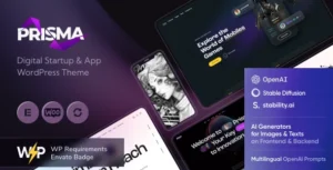 Prisma Digital Startup & App WordPress Theme + AI