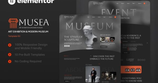 Musea Art Exhibition & Modern Museum Elementor Template Kit for wordpress