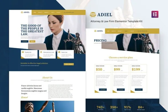 Adiel – Attorney & Law Firm Elementor Template Kit for wordpress