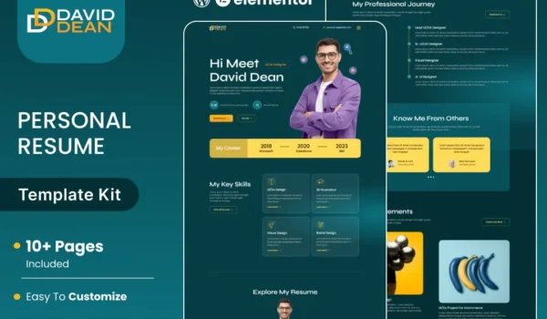 DavidDean – Personal Portfolio & Resume Elementor Template Kit for WordPress & WooCommerce