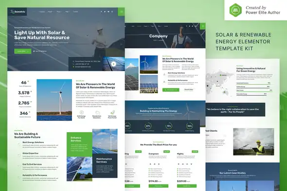 Dometric Solar & Renewable Energy Elementor Template Kit For WordPress & WooCommerce