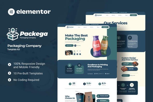 Packega – Packaging Company Elementor Template Kit For WordPress & WooCommerce