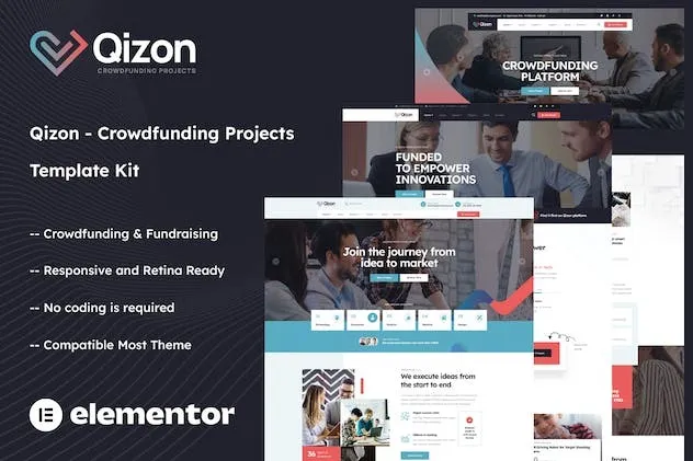 Qizon – Crowdfunding Projects Elementor TemplateKit For WordPress & woocommerce