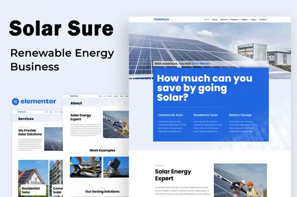 Solar Sure Renewable Energy Business Elementor Template Kit For WordPress & WooCommerce