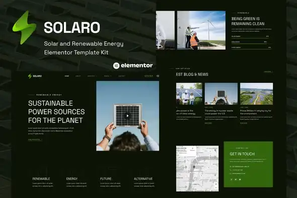 Solaro Solar & Renewable Energy Elementor Template Kit For WordPress & WooCommerce