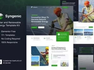 Syngenic Solar & Renewable Energy Elementor Template Kit For WordPress & WooCommerce