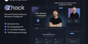 Zhack – Personal Portfolio & Resume Elementor Template Kit For WordPress for & WooCommerce