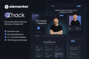 Zhack – Personal Portfolio & Resume Elementor Template Kit For WordPress
