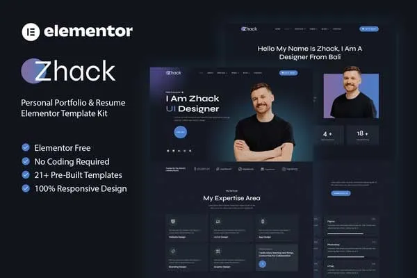 Zhack – Personal Portfolio & Resume Elementor Template Kit For WordPress for & WooCommerce
